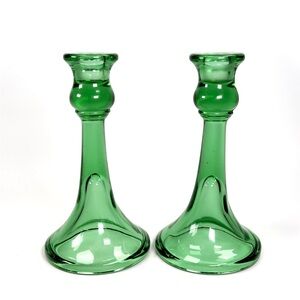 Vintage Green Uranium Glass Candle Holders